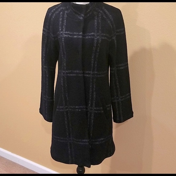Adrienne Vittadini Black and Gray Plaid Coat - Picture 1 of 8